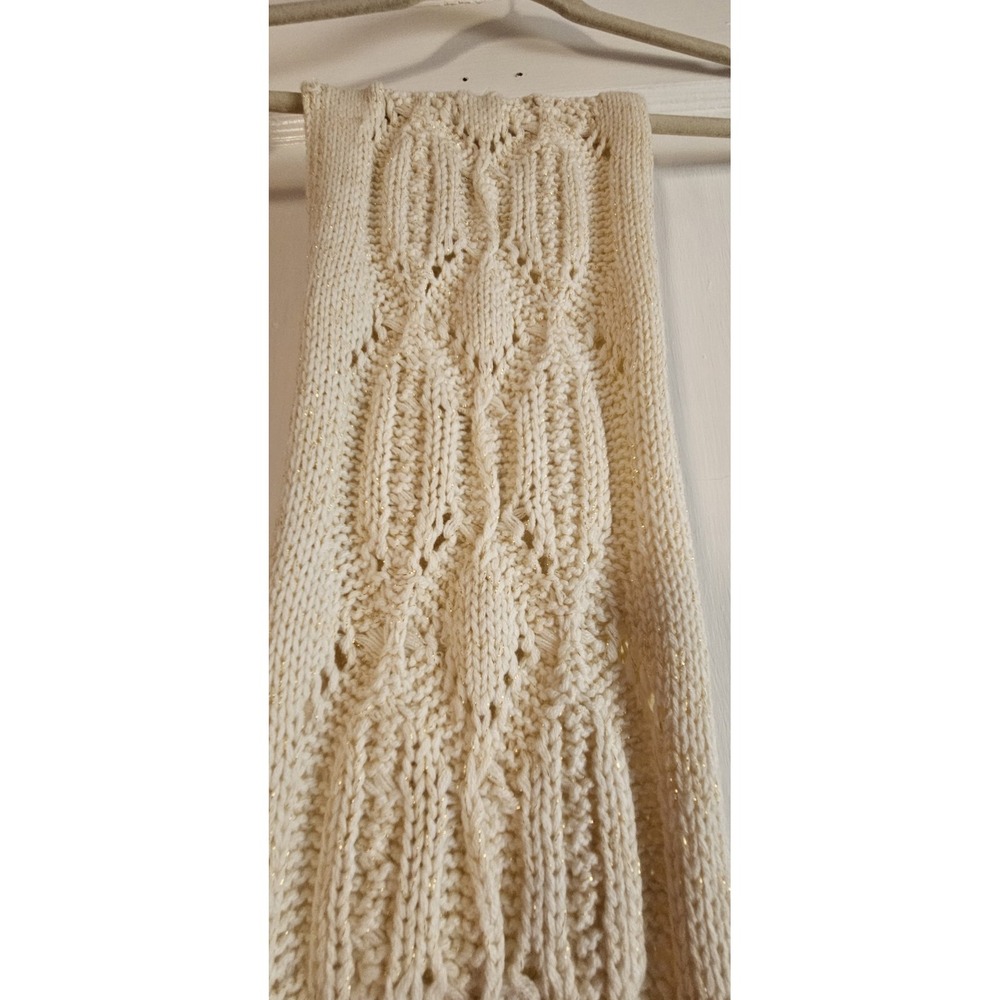 NWT Eddie Bauer how to tie a scarf cable stitch scarf ivory metallic thread OS - Picture 3 of 7